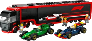 LEGO City 60445 F1 truck met RB20 en AMR24 F1 auto's